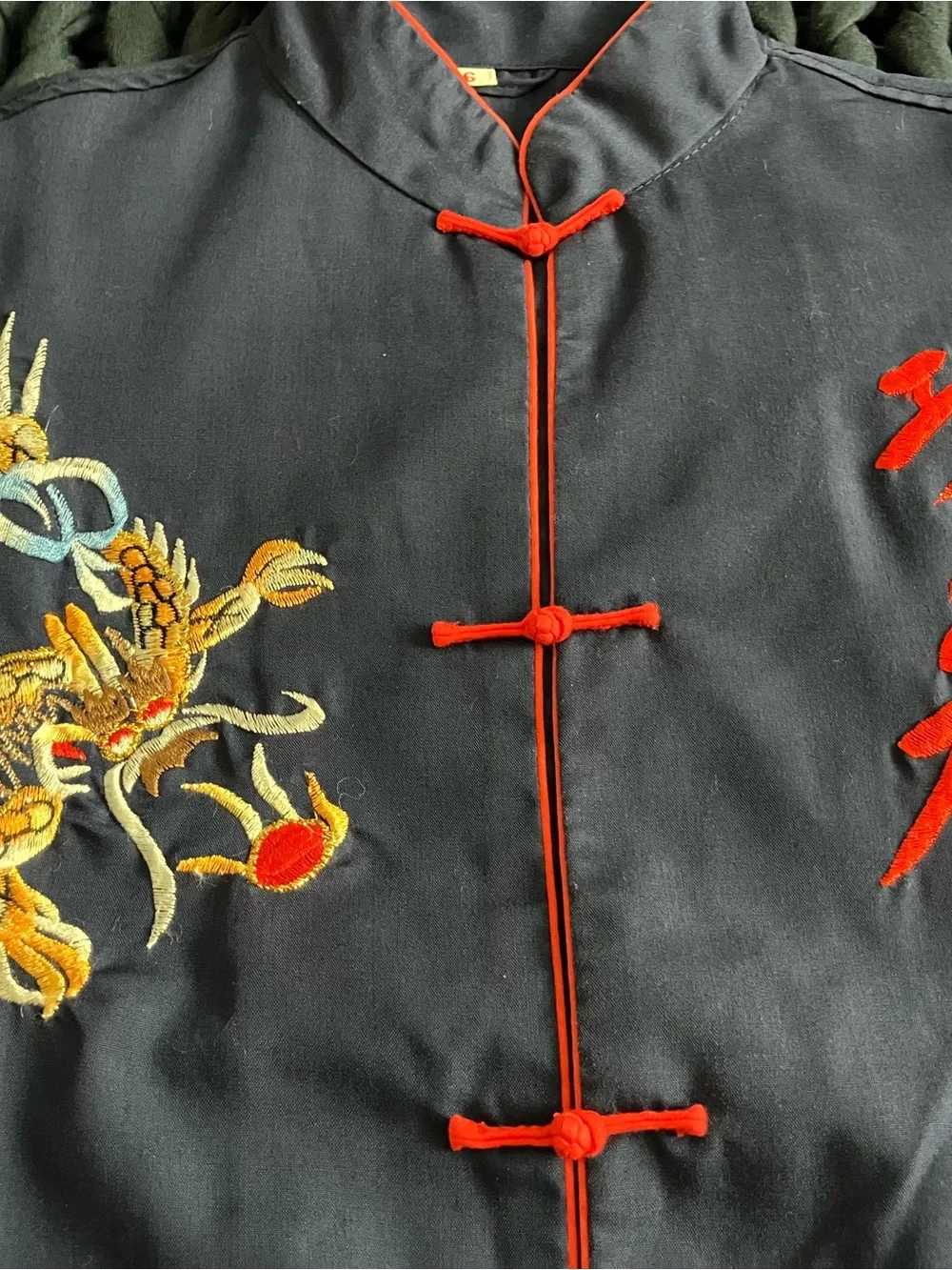 Dark Blue Kids Chinese Style Top and Bottom Set with Embroidered Dragon - Picture 4 of 9